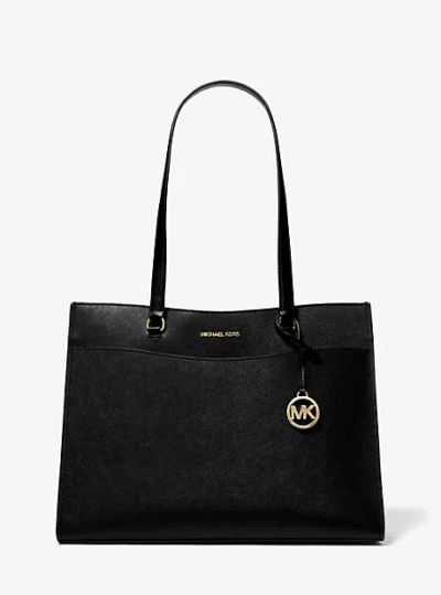 Michael Kors Jet Set Travel Large Saffiano Leather Pocket Tote Bag In Black