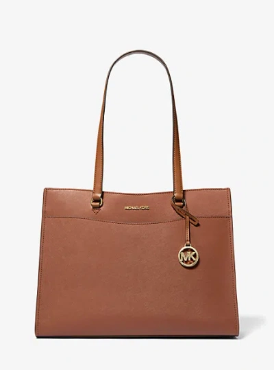 Michael Kors Jet Set Travel Large Saffiano Leather Pocket Tote Bag In Brown