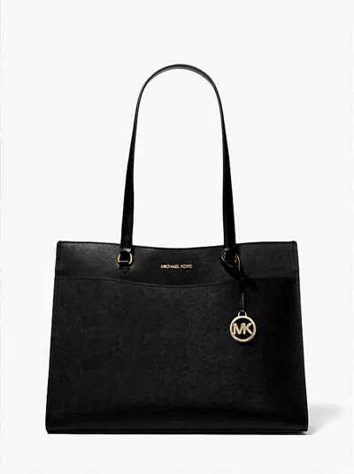 Michael Kors Jet Set Travel Large Saffiano Leather Pocket Tote Bag In Black