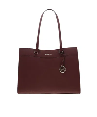 Michael Kors Jet Set Travel Large Saffiano Leather Pocket Tote Bag In Oxblood