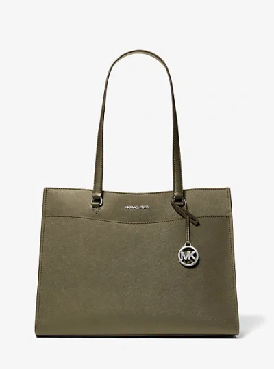 Michael Kors Jet Set Travel Large Saffiano Leather Tote Bag In Green