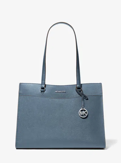 Michael Kors Jet Set Travel Large Saffiano Leather Tote Bag In Blue