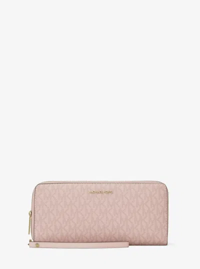 Michael Kors Jet Set Travel Large Signature Logo Continental Wristlet In Pink