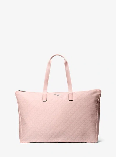 Michael Kors Jet Set Travel Large Signature Logo Print Woven Tote Bag In Pink