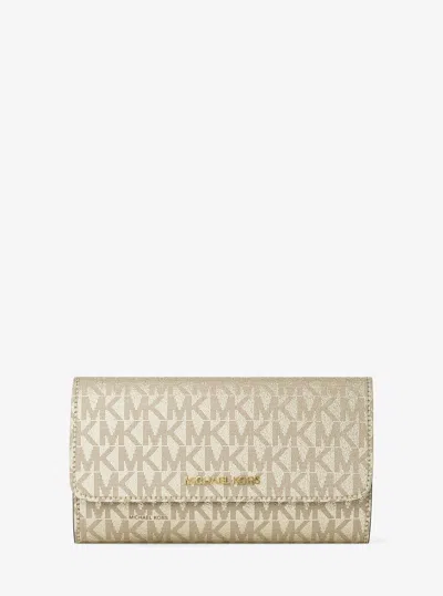 Michael Kors Jet Set Travel Large Signature Logo Tri-fold Wallet In Gold