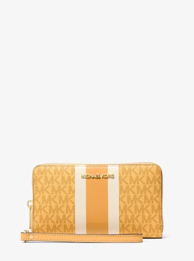 Michael Kors Jet Set Travel Large Striped Signature Logo Smartphone Wallet In Yellow