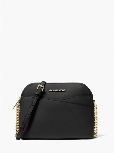 Michael Kors Jet Set Travel Medium Logo Dome Crossbody Bag (vanilla) In Black/ Gold In Multi