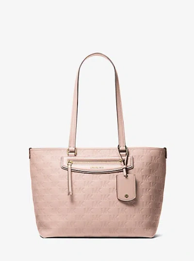 Michael Kors Jet Set Travel Medium Logo Embossed Leather Tote Bag In Pink