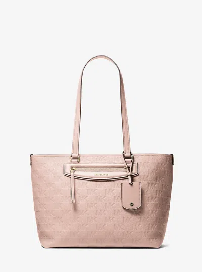 Michael Kors Jet Set Travel Medium Logo Embossed Leather Tote Bag In Pink