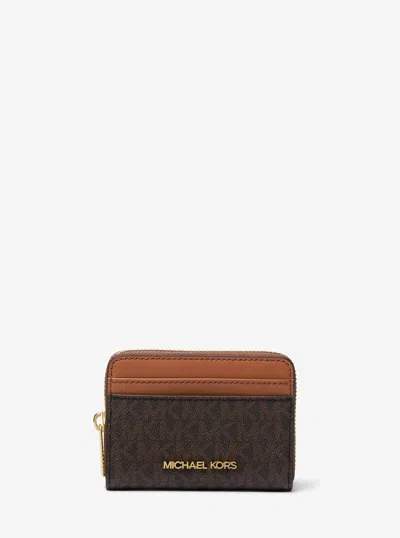 Michael Kors Jet Set Travel Medium Logo Zip-around Card Case In Brown