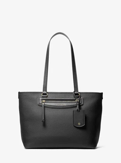 Michael Kors Jet Set Travel Medium Pebbled Leather Tote Bag In Black