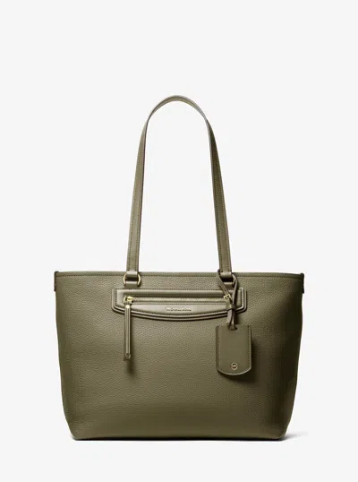 Michael Kors Jet Set Travel Medium Pebbled Leather Tote Bag In Green