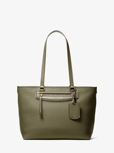 Michael Kors Jet Set Travel Medium Pebbled Leather Tote Bag In Green