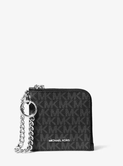 Michael Kors Jet Set Travel Medium Signature Logo Chain Wallet In Black