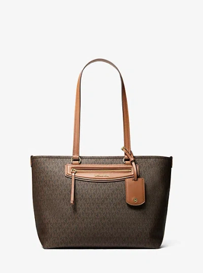 Michael Kors Jet Set Travel Medium Signature Logo Tote Bag In Brown