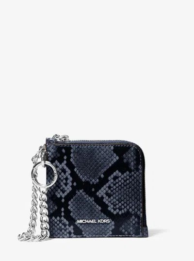 Michael Kors Jet Set Travel Medium Snake Embossed Chain Wallet In Blue