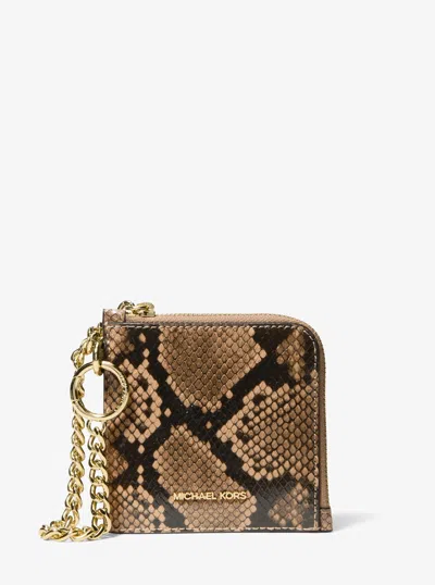 Michael Kors Jet Set Travel Medium Snake Embossed Chain Wallet In Brown