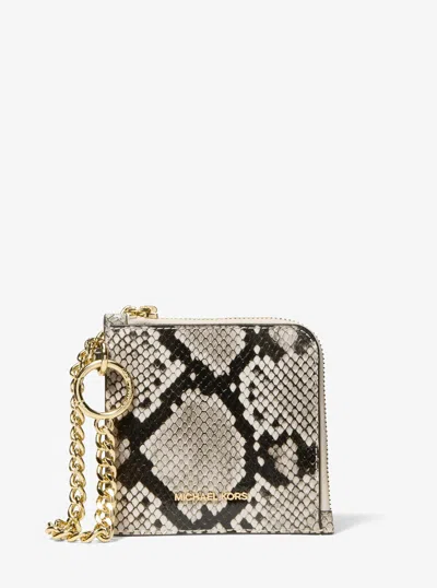 Michael Kors Jet Set Travel Medium Snake Embossed Chain Wallet In Brown