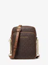 Michael Kors Jet Set Travel Brown Mk Signature Pvc Medium Flight Crossbody Bag In Multi