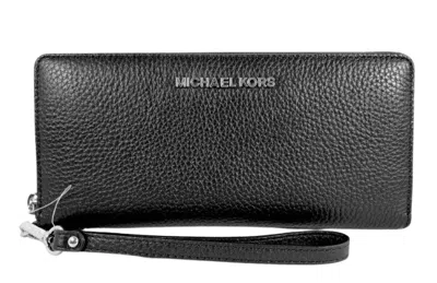 Michael Kors Jet Set Travel Pebble Leather Continental Long Wallet Wristlet[black/sv]