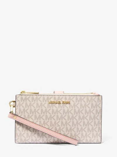 Michael Kors Jet Set Travel Signature Logo Smartphone Wallet In Pink