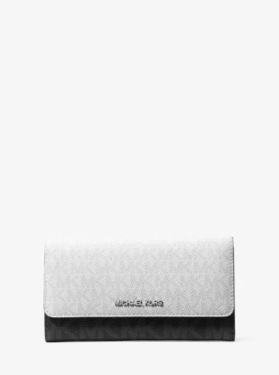 Michael Kors Jet Set Travel Signature Logo Tri-fold Wallet In White