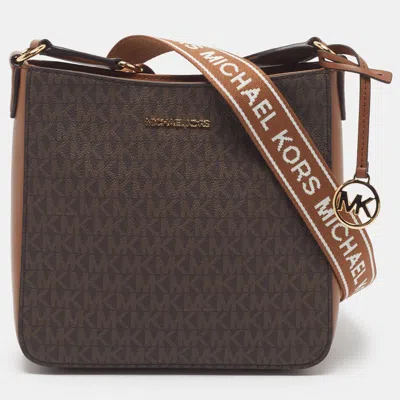 Pre-owned Michael Kors Jet Set Travel Small Brown Sihnature Coated Canvas Crossbody Bag