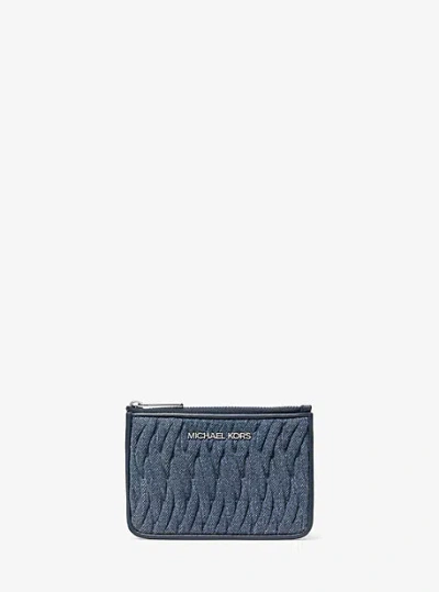 Michael Kors Jet Set Travel Small Matelassé Denim Coin Pouch In Blue