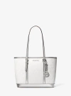 Michael Kors Jet Set Travel Small Metallic Logo Top-zip Tote Bag In Silver