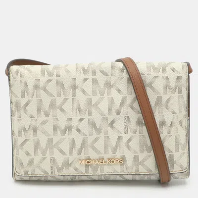 Pre-owned Michael Kors Jet Set White Signature Coated Canvas Clutch