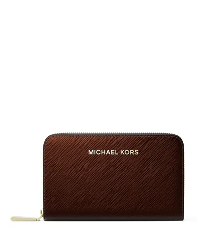 Michael Kors Jet Set Zip Around Card Case In Brown