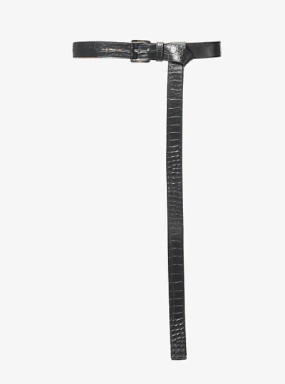 Michael Kors Jodi Crocodile Embossed Leather Belt In Black
