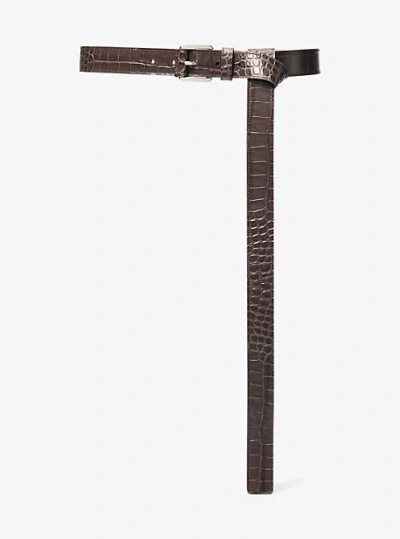 Michael Kors Jodi Crocodile Embossed Leather Belt In Brown
