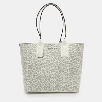 Pre-owned Michael Kors Jodie Large Optic White Coated Fabric Shopper Tote