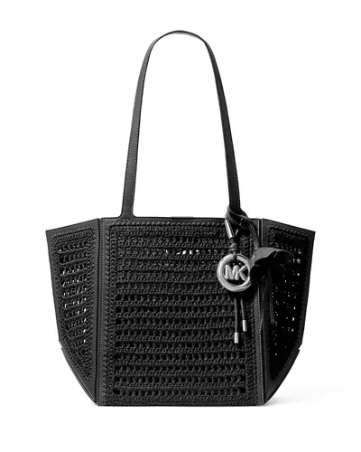 Michael Kors Jordi Crochet Straw Tote Bag In Black