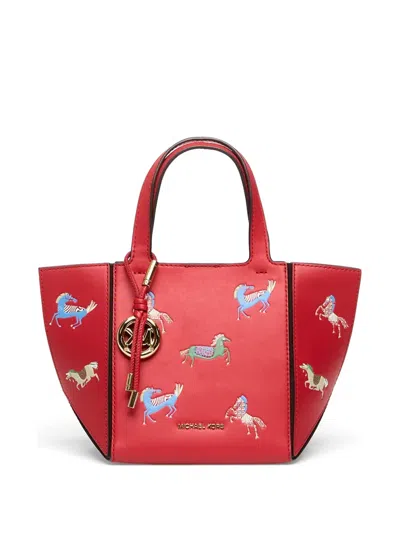 Michael Kors Jordi Horse-print Leather Tote Bag In Red