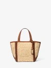 Michael Kors Jordi Small Hand-crocheted And Leather Tote Bag In Brown