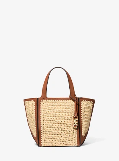 Michael Kors Jordi Small Hand-crocheted And Leather Tote Bag In Brown