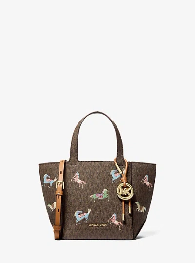 Michael Kors Jordi Small Signature Logo Convertible Tote Bag In Brown