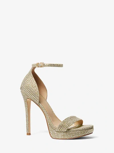 Michael Kors Jordyn Embellished Glitter Chain Mesh Platform Sandal In Gold