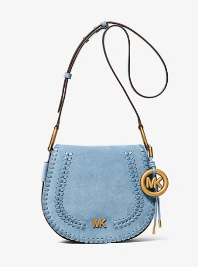 Michael Kors Josie Medium Whipstitched Suede Saddle Bag In Blue