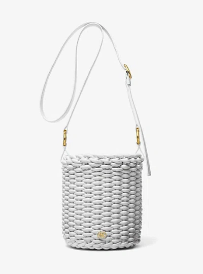 Michael Kors Julie Large Woven Leather Bucket Bag In White