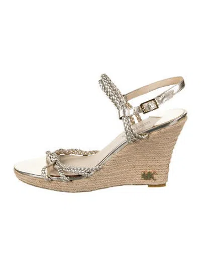 Pre-owned Michael Kors Jute Braided Accents Espadrilles In Silver
