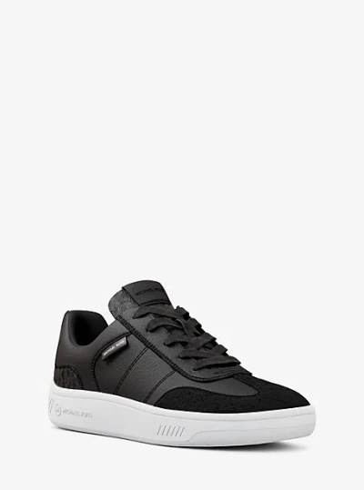 Michael Kors Kai Mixed-media Sneaker In Black