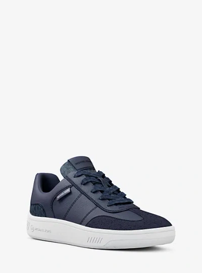 Michael Kors Kai Mixed-media Sneaker In Blue