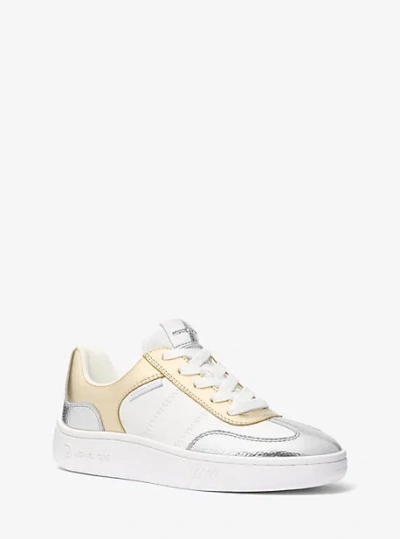 Michael Kors Kai Mixed-media Sneaker In Gold