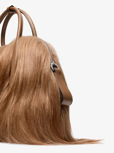 Michael Kors Kaitlin Large Long Haired Shearling Dome Satchel In Brown