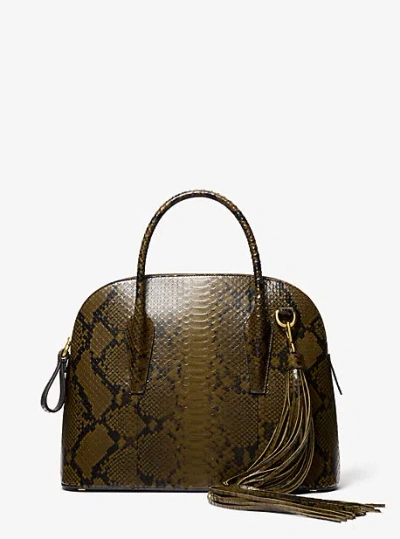 Michael Kors Kaitlin Large Snake Embossed Leather Satchel In Green