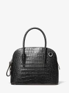 Michael Kors Kaitlin Medium Crocodile Embossed Leather Dome Satchel In Black