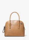 Michael Kors Kaitlin Medium Crocodile Embossed Leather Dome Satchel In Brown